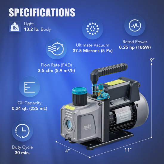 3.5cfm Vacuum Pump, 1 Stage HVAC Vacuum Pump for R12 R22 R134a R410a Systems