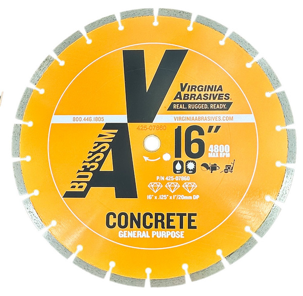 Virginia Abrasives Diamond Saw Blade - 14" x .125" x 1"/20mm BD